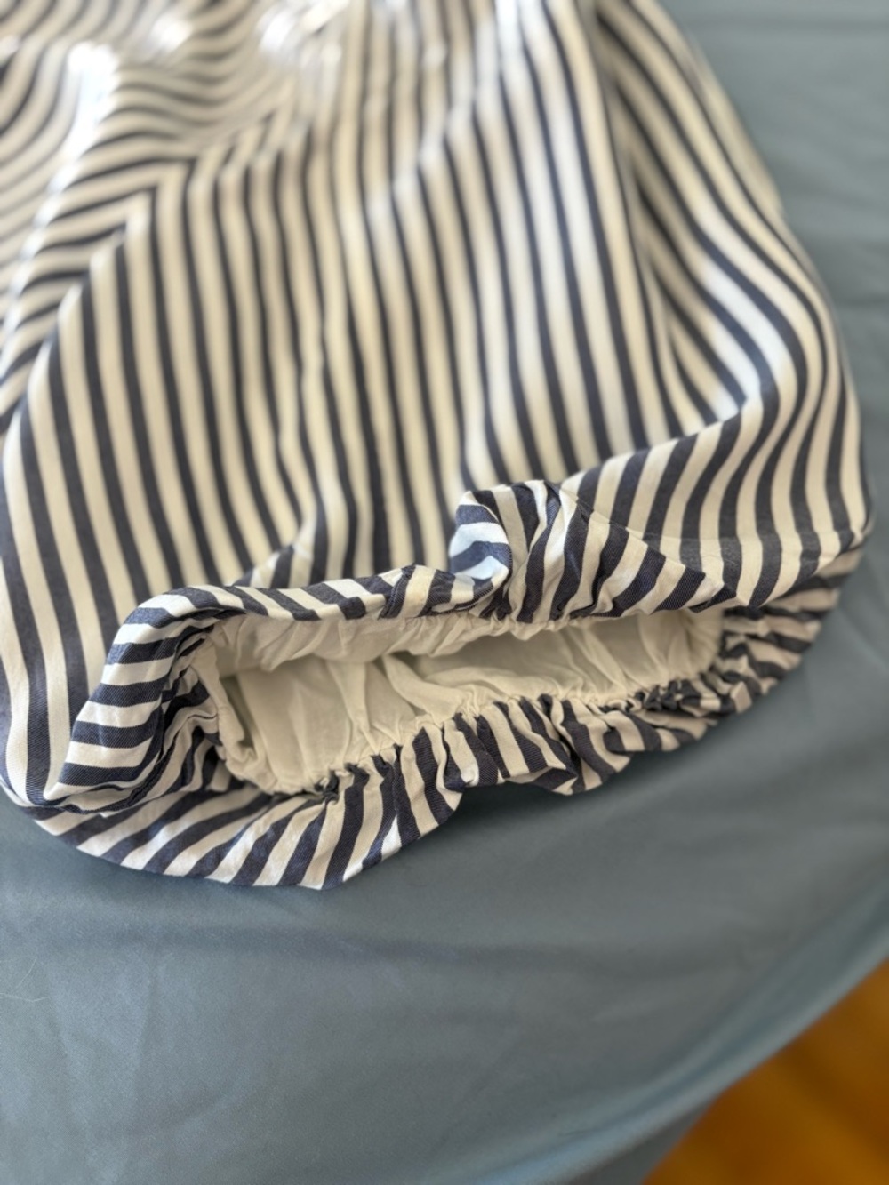 Ann Taylor Factory Blue White Striped Balloon Puff Sleeve Blouse XL Petite - Picture 6 of 10